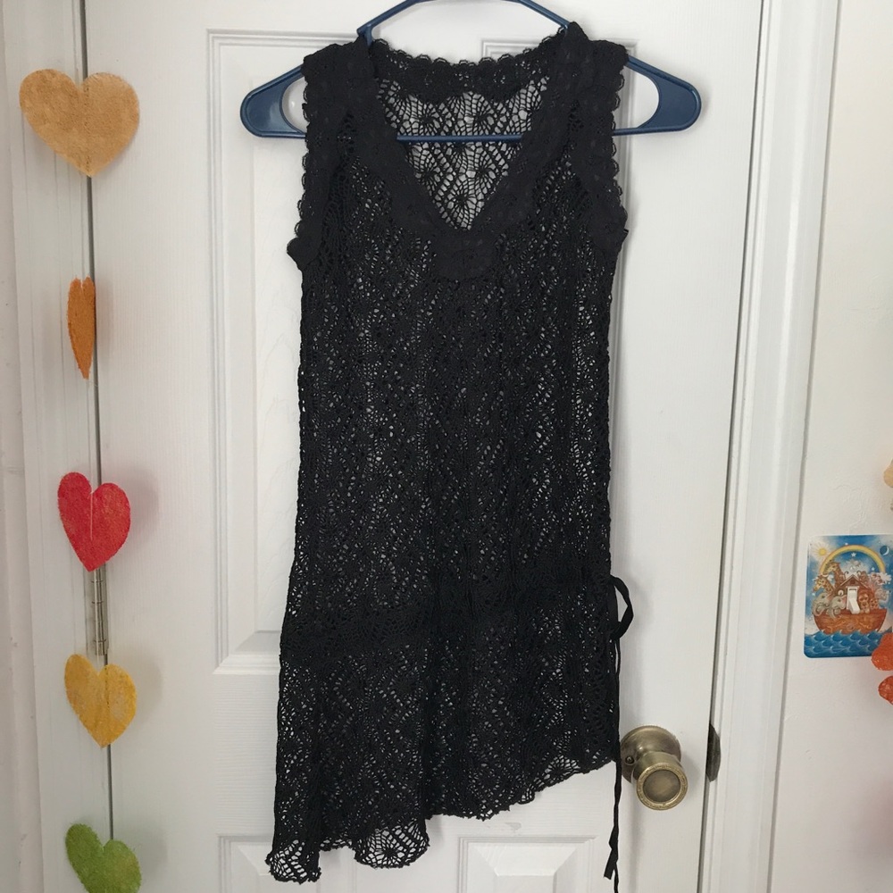 Black lace over dress